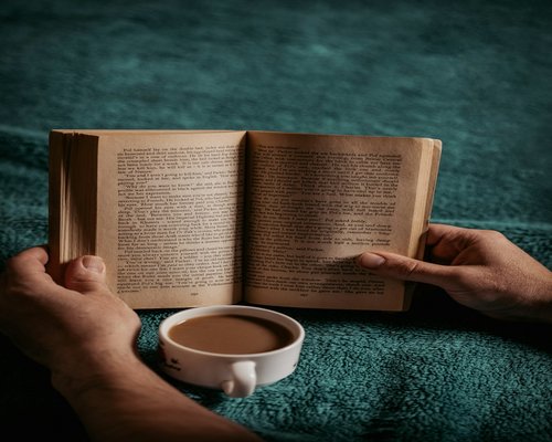 A cozy evening reading a book at home